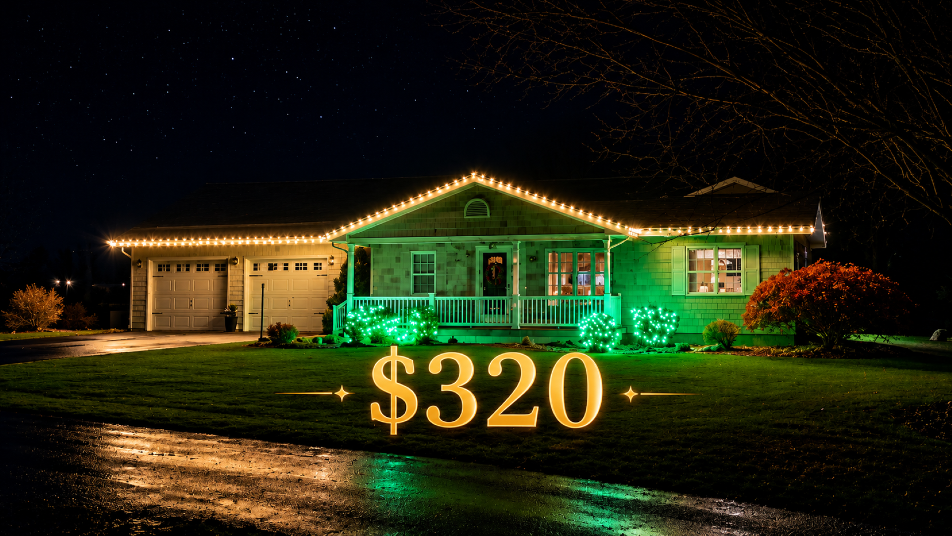 A home decorated with a custom Christmas light display